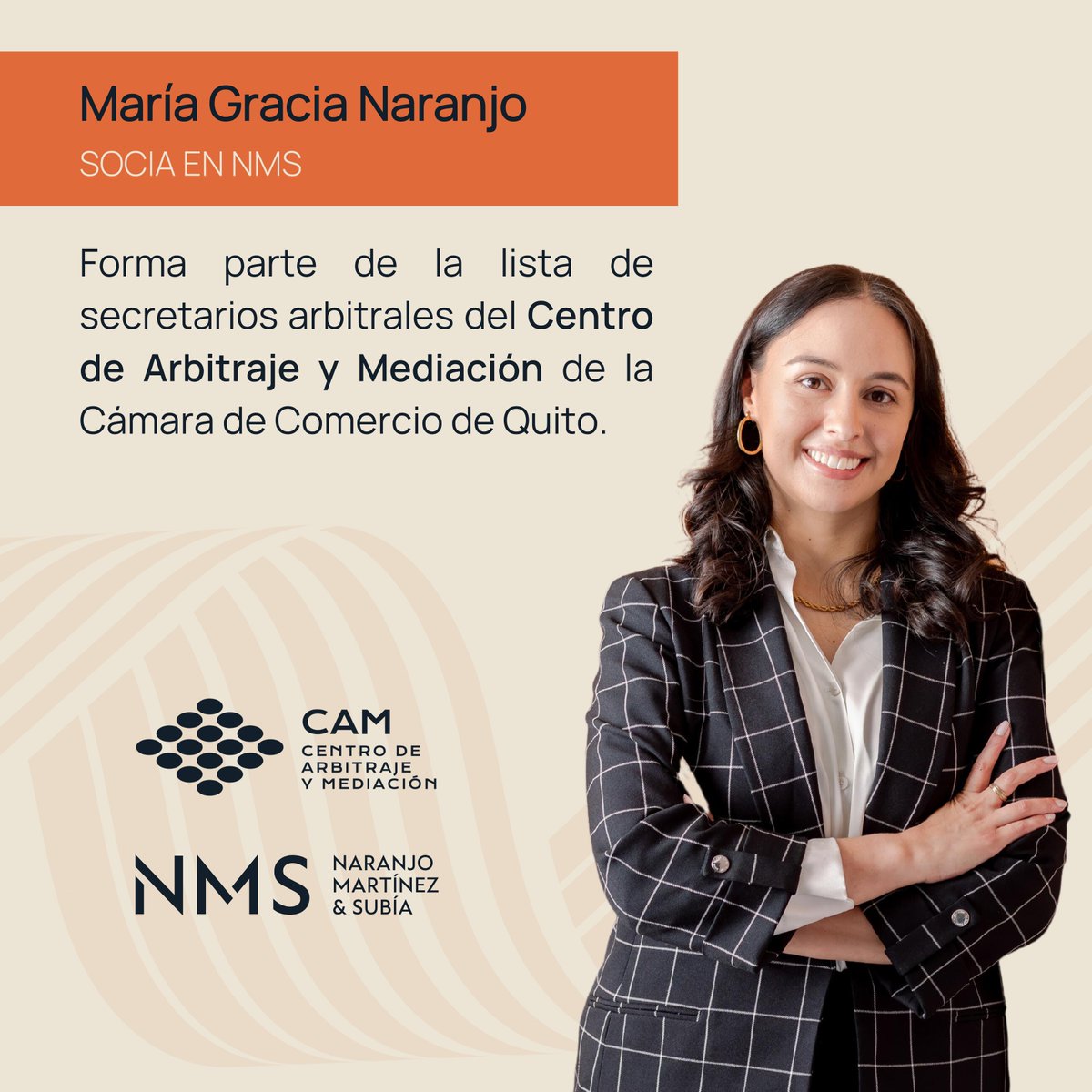 Nuestra socia María Gracia Naranjo (@MariaGraciaN) ha sido seleccionada como secretaria arbitral del Centro de Arbitraje y Mediación de la Cámara de Comercio de Quito (<a href="/lacamaradequito/">Cámara de Comercio de Quito</a>) ¡Nos enorgullece este nuevo logro del equipo de profesionales de NMS! 

#Quito #Abogados