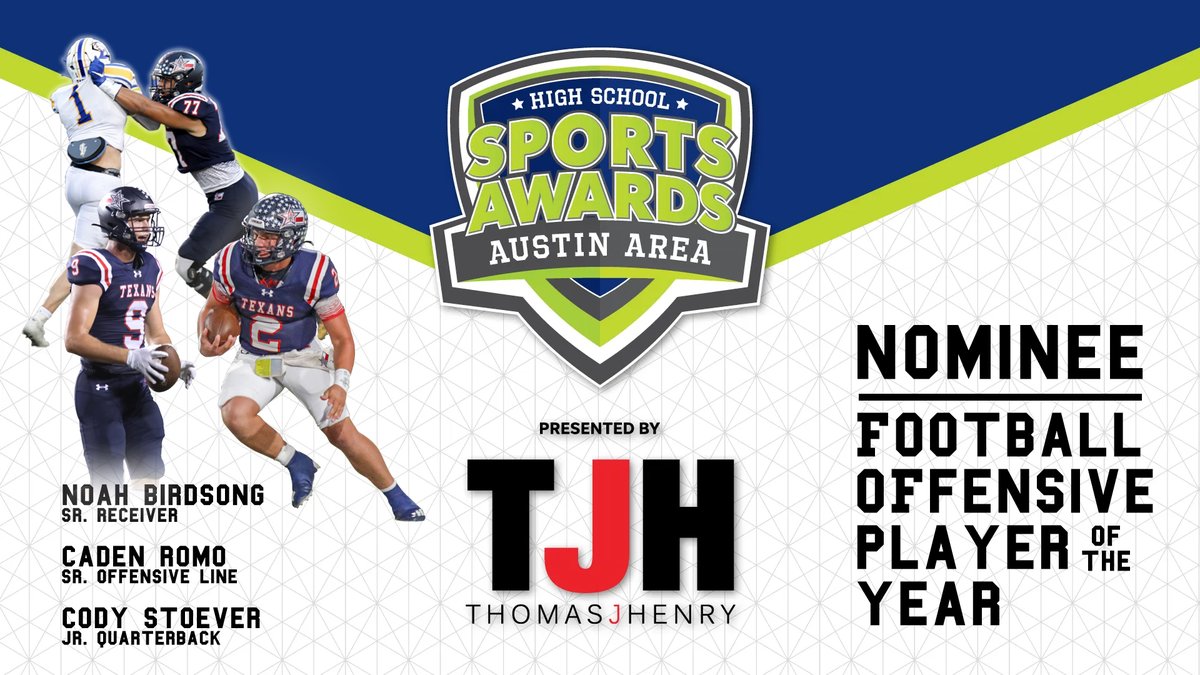 Wrap-up of more <a href="/TexanFball/">Wimberley Texan Football</a> honors from the 2023 season (2 of 3):
Nominees for Offensive Football Player of the Year in Austin Area High School Sports Awards:
Noah Birdsong
Caden Romo
Cody Stoever