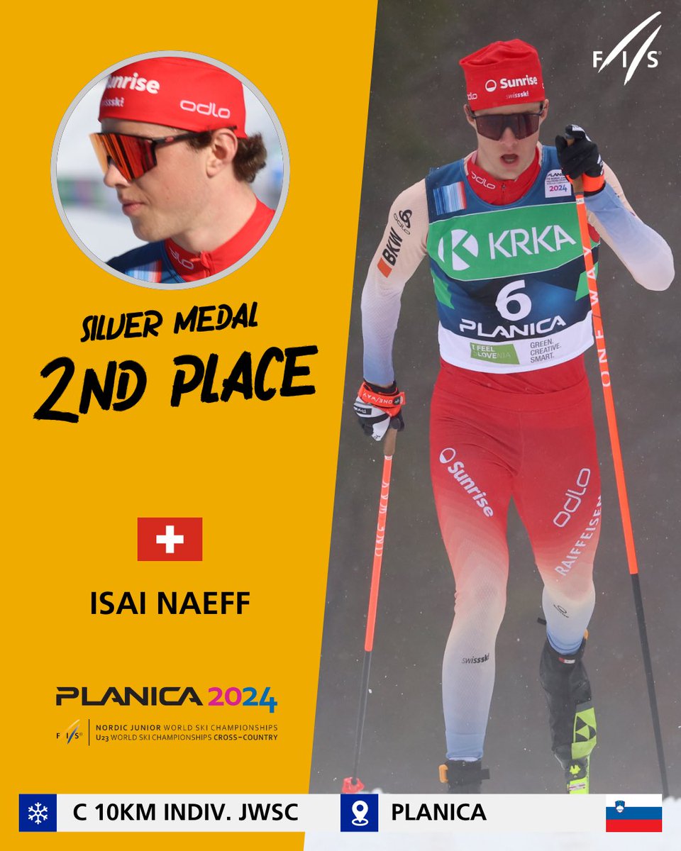 FISCrossCountry's tweet photo. A clear victory for Alvar Myhlback 🇸🇪in the 10km. He made the most of his double poling skills to reach the title of Junior World Champion 🥇
Isai Naeff 🇨🇭 earns a well-deserved 🥈medal, while Mons Melbye 🇳🇴claims the 🥉!
📸: Planica Nordic
#fiscrosscountry #jwsc #planica2024 https://t.co/sBvONxMePH