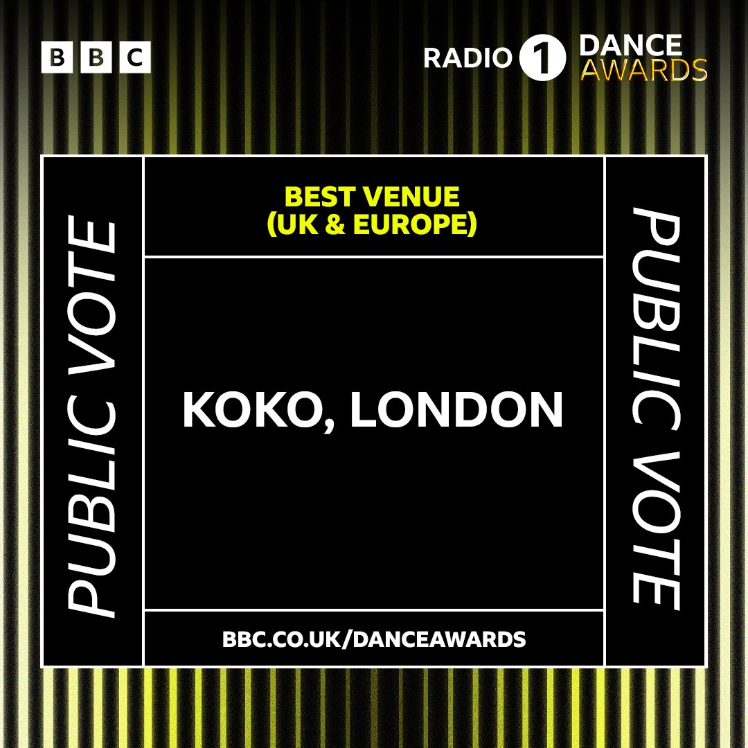 📢#KOKO has been nominated for Best Venue (UK & Europe) at the @BBCradio1 Dance Awards 2024 & voting is now open! Show your support before the ballot closes on 16.2.24 here: news.koko.co.uk/VoteKOKO #BBCRadio1DanceAwards #Bestvenue #