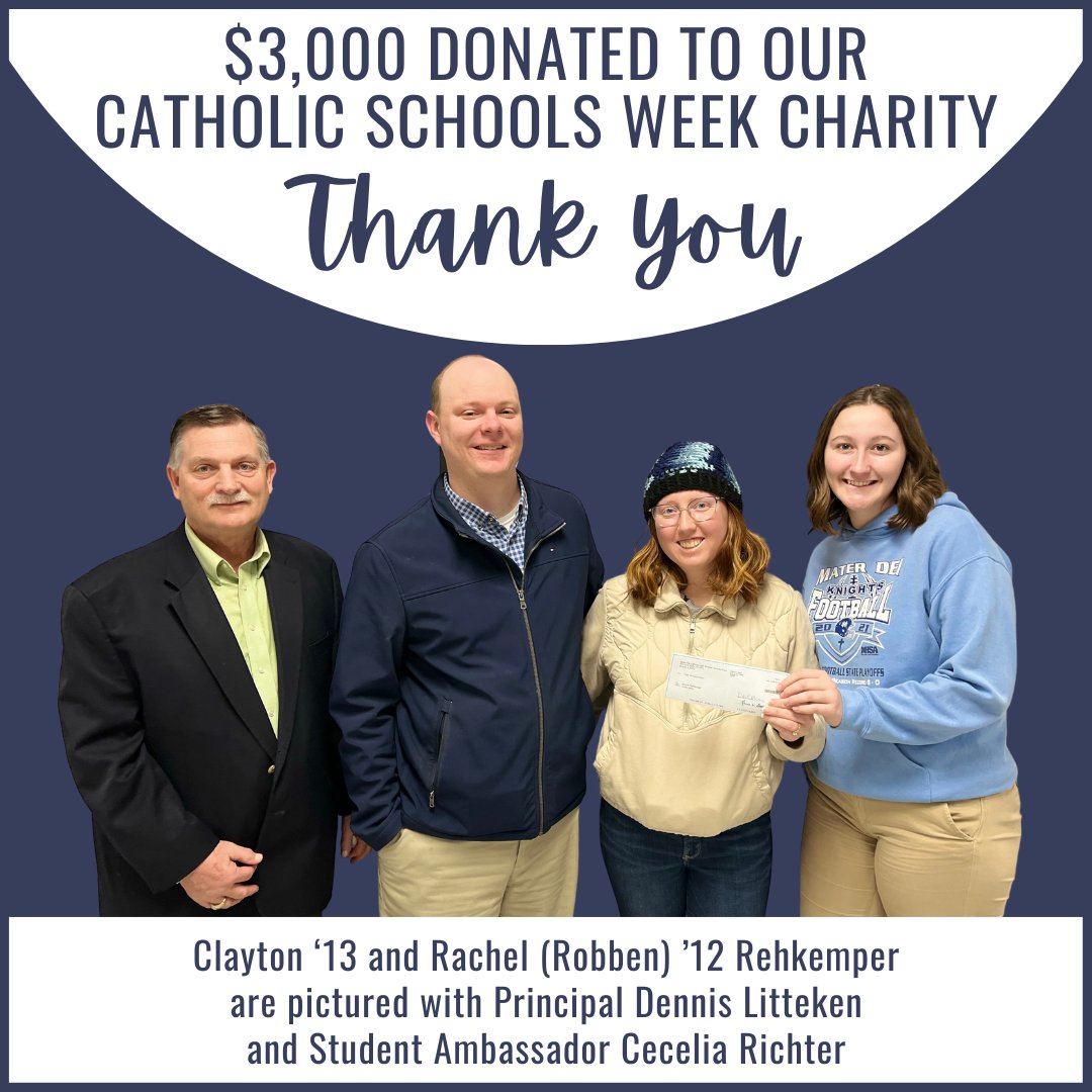 We offer our sincere gratitude to all who donated to our CSW Charity, which raised $3,000 for Rachel (Robben) Rehkemper '12 and her husband, Clayton '13, to help with expenses as Rachel battles cancer. 

In addition, we ask that you continue to pray for the Rehkempers!

#WeAreMD