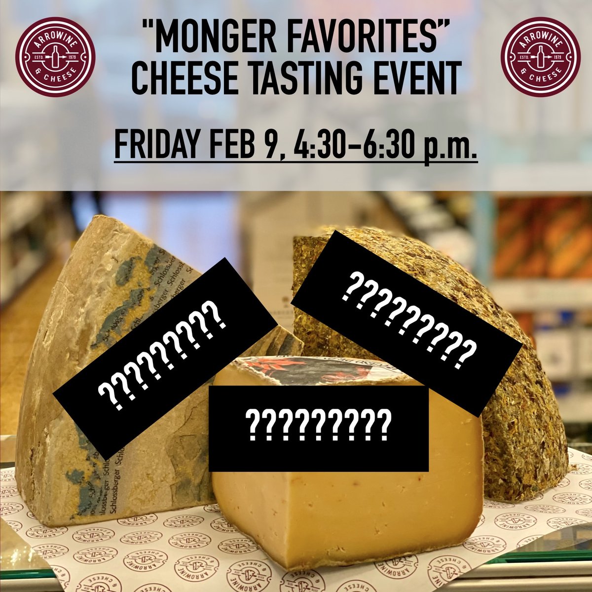 Join us this evening from 4:30-6:30p for a taste of our team's favorite cheeses and treats.  We can't tell you exactly what we're showcasing, you have to come out and see for yourself!