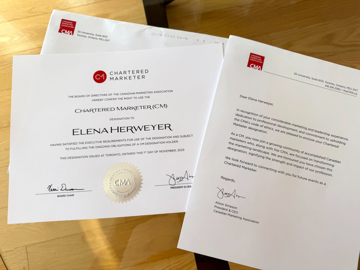 It's official! Our CEO, Elena Herweyer, received the official designation of Chartered Marketer from the Canadian Marketing Association in recognition of her significant experience in marketing and leadership and her commitment to professional development. 
#CharteredMarketer