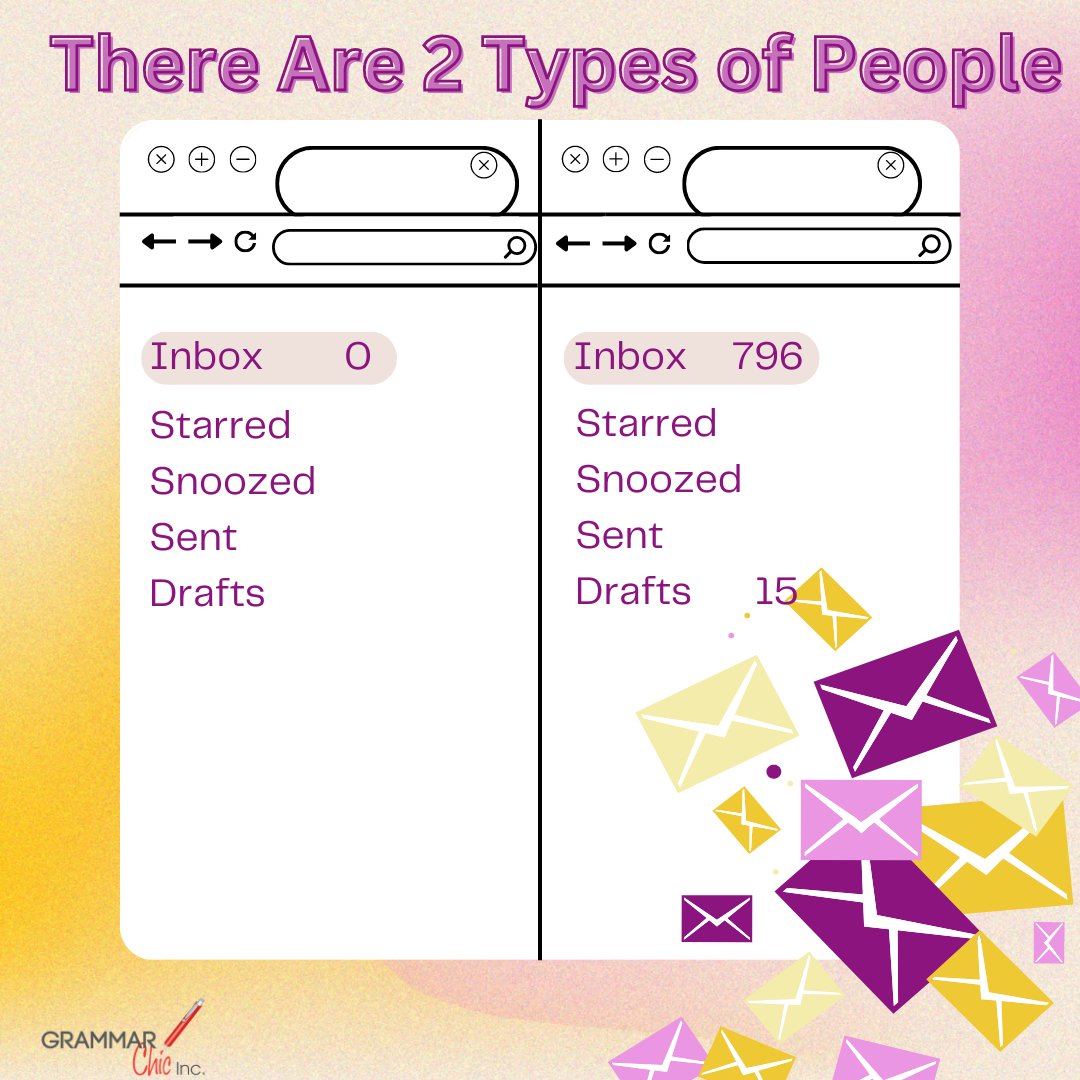 GrammarChicInc's tweet image. Which inbox are you? #HappyFriday #WorkplaceHumor