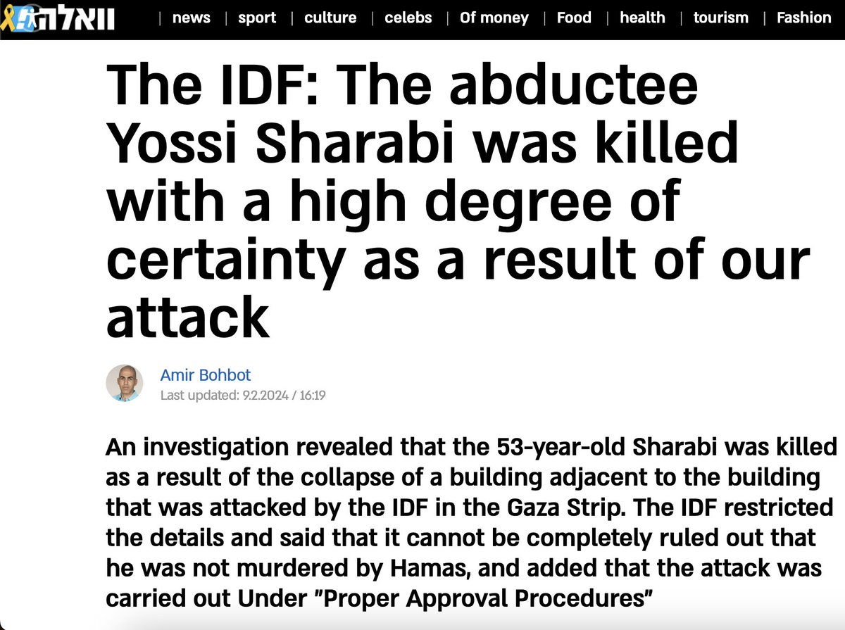 muhammadshehad2's tweet photo. 🚨Israel now quietly admits the IDF killed the hostage Yossi Sharabi in an airstrike, "with a high degree of certainty".

This comes after a month of telling his family he was murdered by Hamas.

The IDF presented a looong spin to justify the incident. https://t.co/bCQxmGWCzb