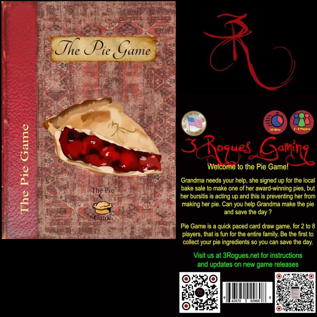 3RoguesGaming's tweet photo. The Pie Game was actually the first game we created. Then we re-skinned it with a zombie theme and called it ZomPie.

We will have both games at Gen Con 2024, event registration opens May 19.

#cardgame #zompie #gencon2024 #piegame #boardgamegeek #3rogues #bgg #3roguesgaming https://t.co/opyAkStbyD