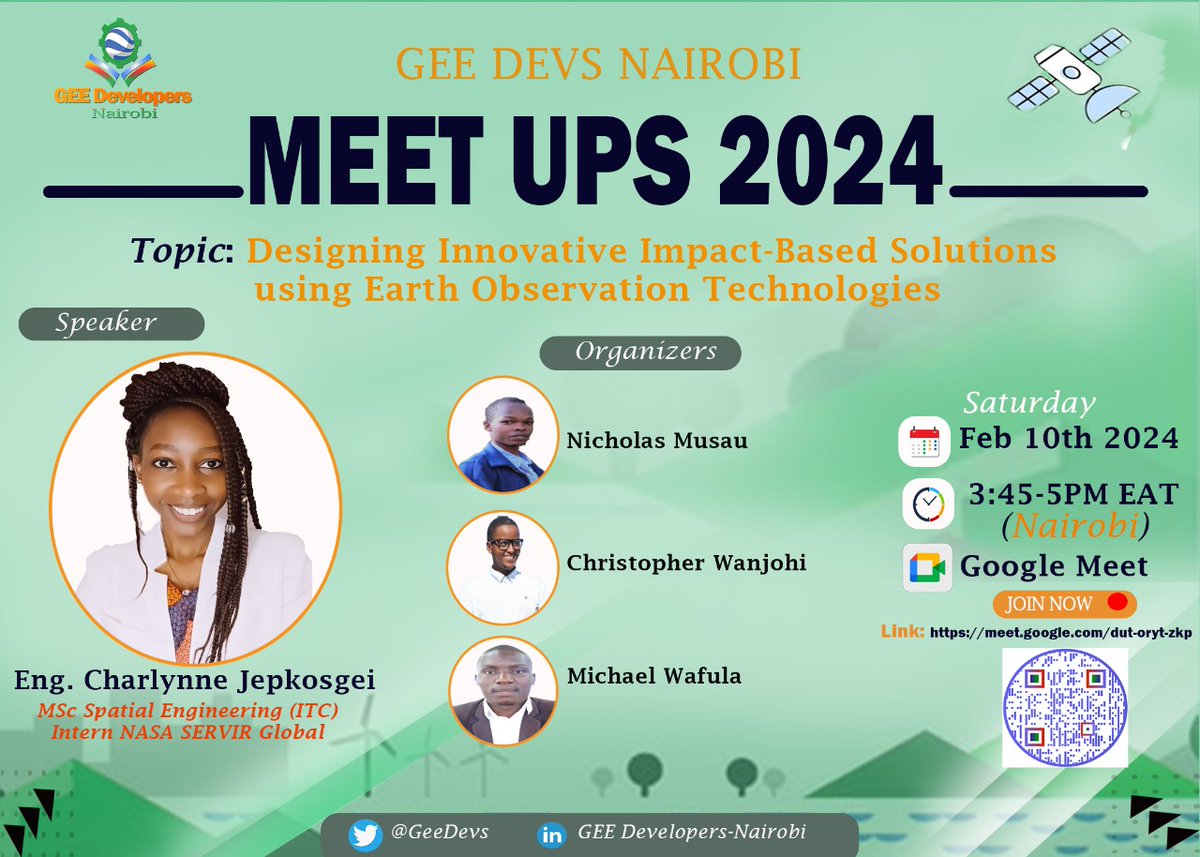 <a href="/GeeDevs/">Google Earth Engine Nairobi.</a> Nairobi Super excited to host Charlynne on this inspirational session. All are welcome,  link 
here: meet.google.com/dut-oryt-zkp

<a href="/googleearth/">Google Earth</a> <a href="/earthengine/">大粤剿匪救国军💚🧡💙</a> <a href="/EarthOutreach/">Google Earth Outreach</a> <a href="/googledevgroups/">Google Developer Groups</a> <a href="/NASAEarth/">NASA Earth</a> <a href="/EarthDayAfrica/">EARTHDAY.ORG-AFRICA</a> <a href="/eogatpayne/">EarthObservationGroup</a>