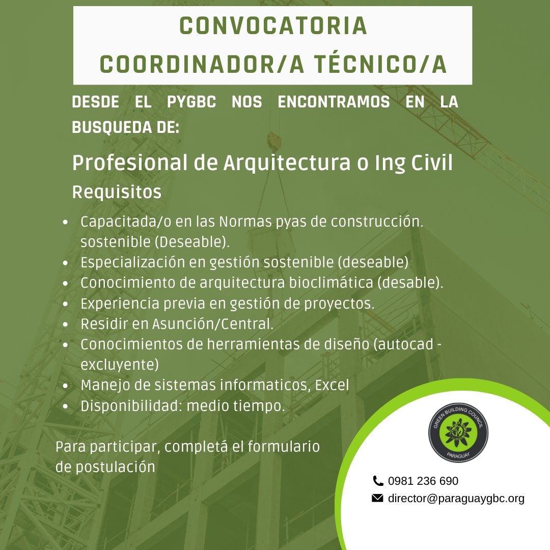 ¡Buscamos profesional comprometido/a con la Construcción Sostenible! Completá el formulario de postulación.  forms.gle/w2gCRYu8P6ZdTP…