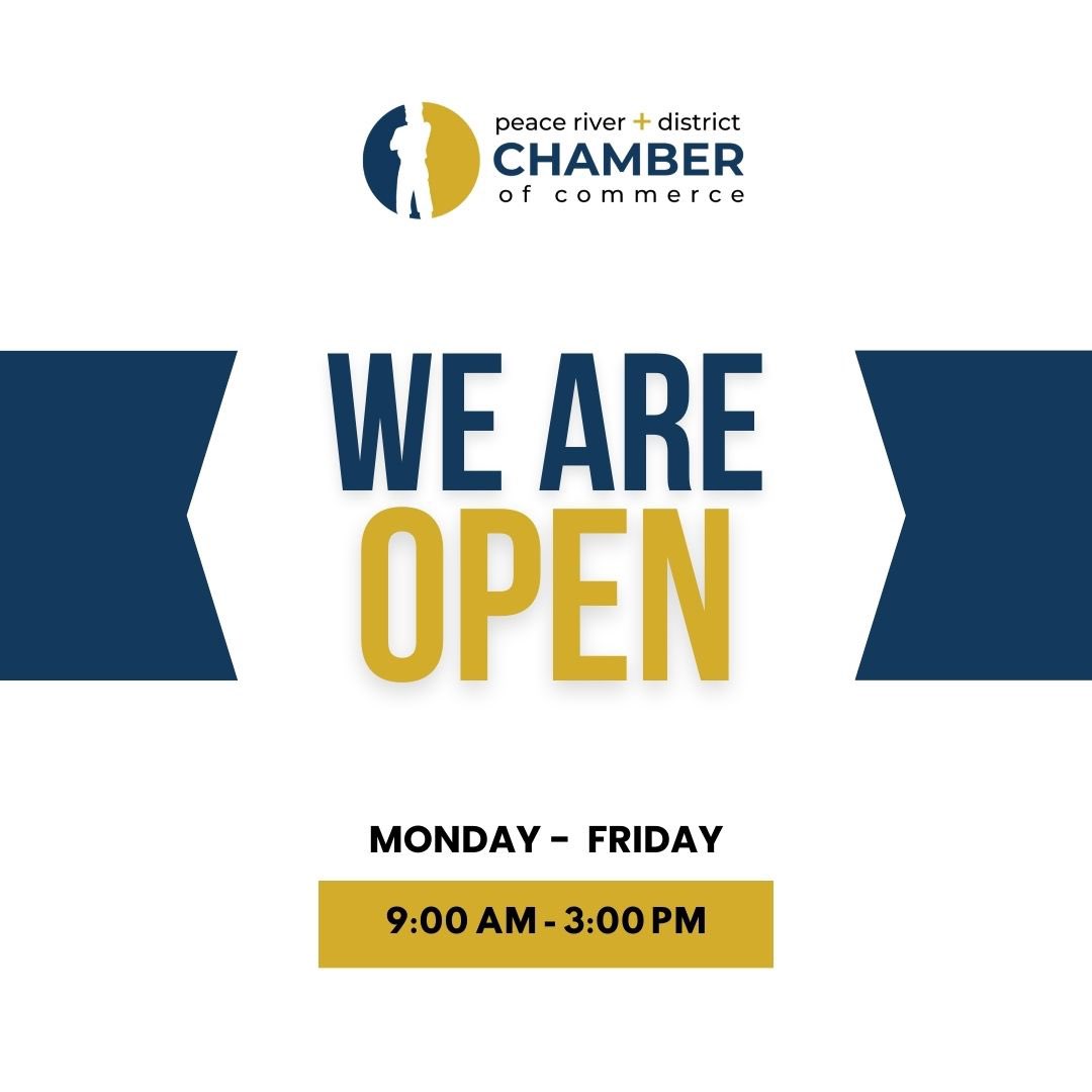 PR_Chamber's tweet image. We have NEW office hours!! 

As of Tuesday February 6th the Chamber office is now open 9:00 - 3:00 Monday to Friday.

#PeaceRiverChamber #PeaceRiverChamberOfCommerce