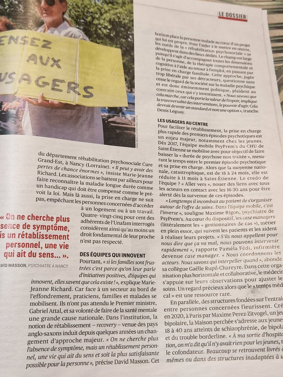 psy_massondavid's tweet image. 'On ne cherche plus l'absence de symptôme, mais un rétablissement personnel, une vie qui ait du sens"
Merci à @LaVieHebdo d'avoir permis de parler des évolutions de la psychiatrie dans ce beau dossier   "Ce qui peut soigner la #psychiatrie". A découvrir dès maintenant en kiosque