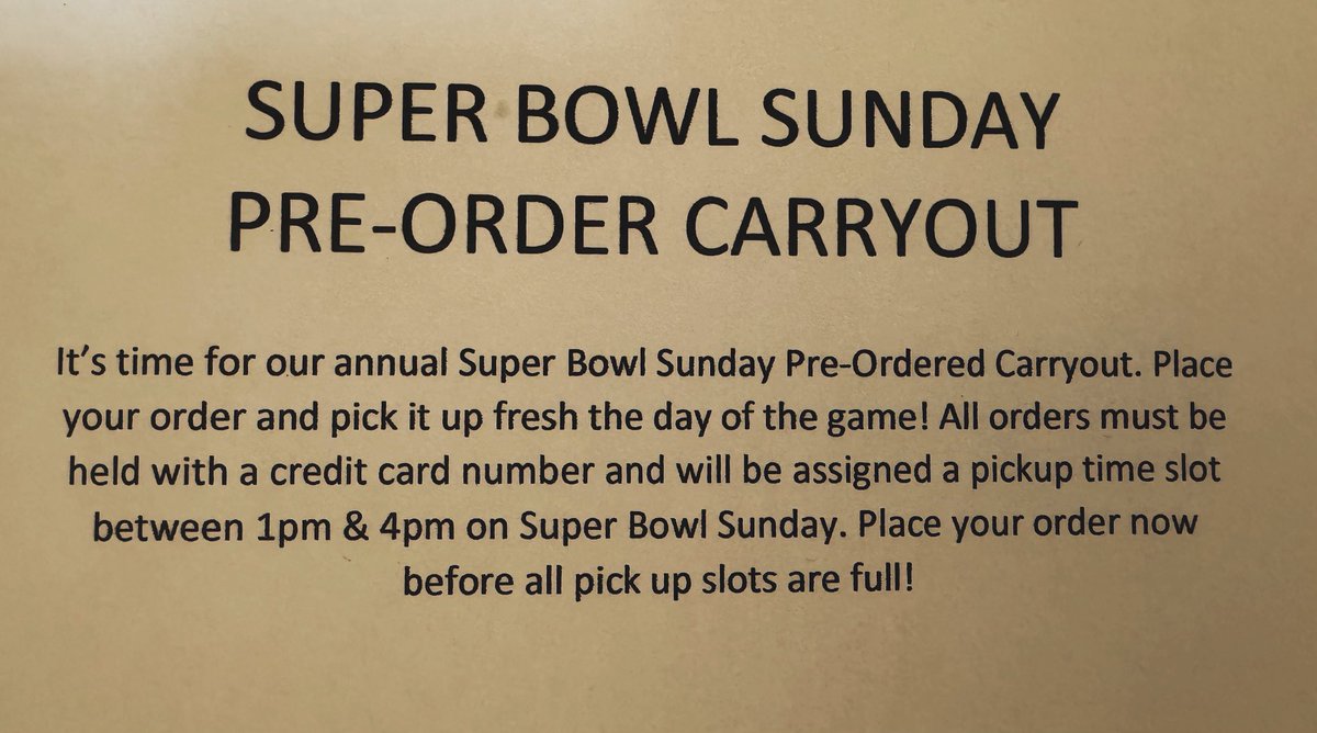 cjshotwings's tweet photo. Spots are filling up fast.  Be sure to get your wing order in for Superbowl Sunday! https://t.co/17b2JSW2Ny