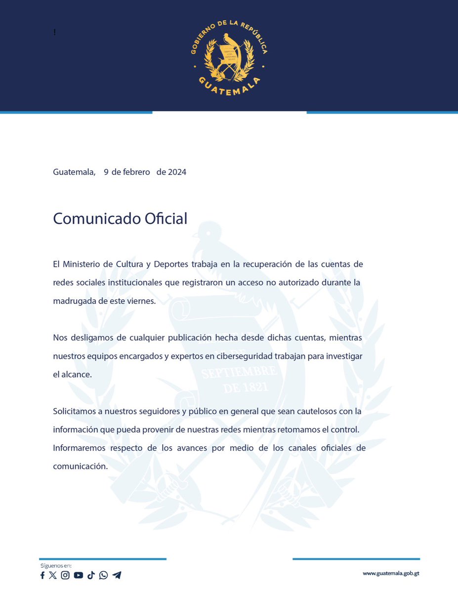 #IMPORTANTE l Ministerio de Cultura y Deportes informa a la población: