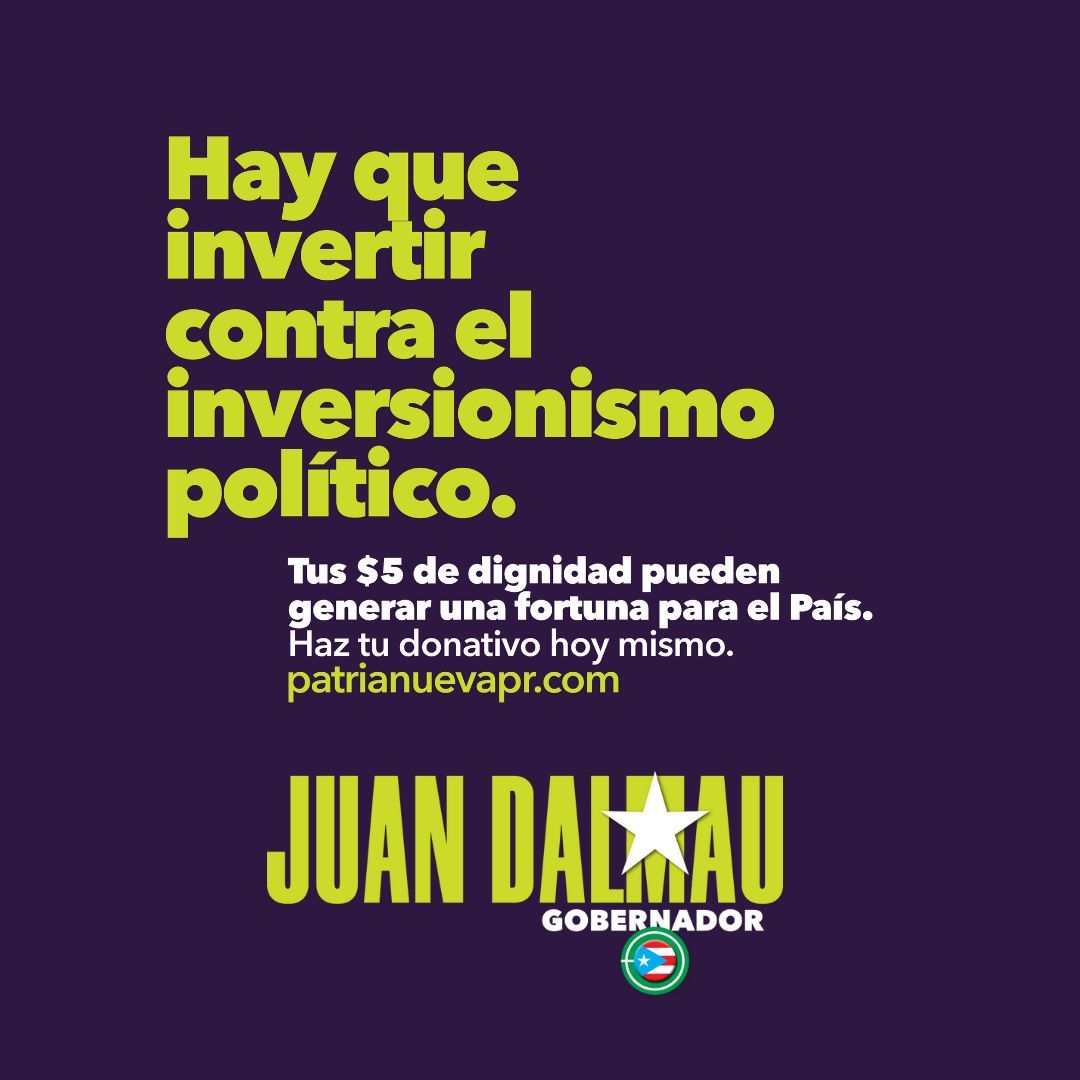 juandalmauPR's tweet photo. Tu pequeña aportación es una gran inversión en el País porque viene cargada de dignidad. Entra a https://t.co/nxnxbPgsKy y construyamos un #PatriaNueva https://t.co/FbWD4GQl86