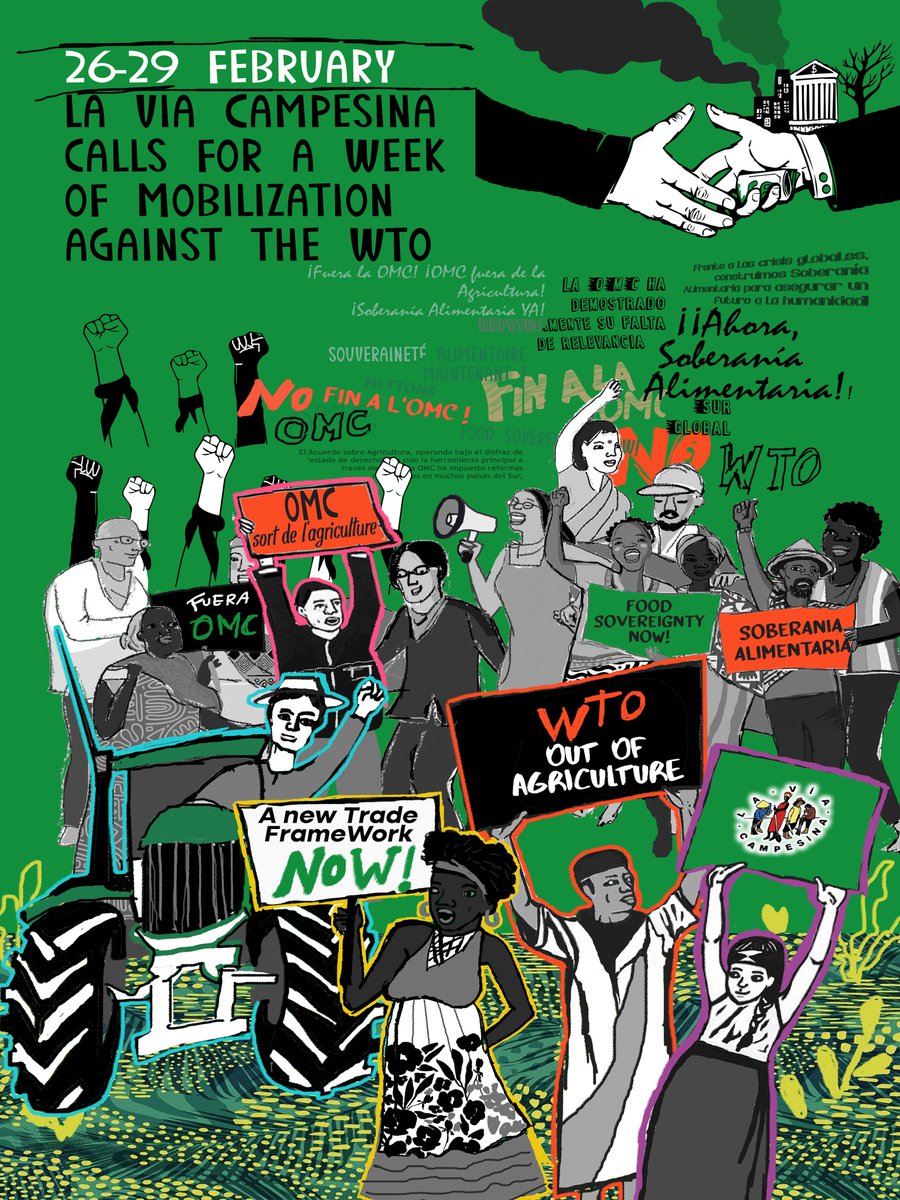 🌐From February 26 to 29: La Via Campesina calls for a Mobilization Week against the WTO. We invite all our activists, organizations, and supporters to condemn the detrimental policies of the WTO over the past 3 decades. #FreeTradeFuelsHunger #EndWTO📢viacampesina.org/en/26-29-febru…