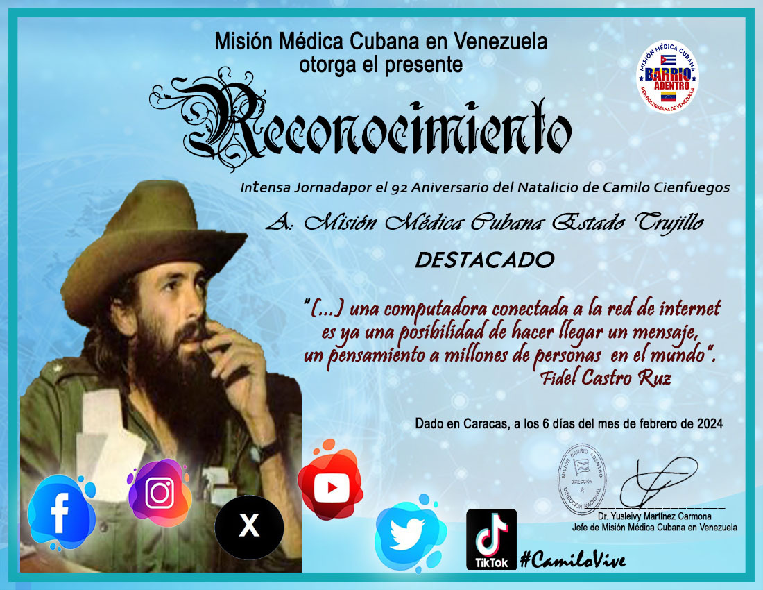 cubacooperaven's tweet photo. El Consejo de Dirección de la MMCVEN otorga el siguiente reconocimiento a las cuentas que resultaron destacadas y que lograron un mayor alcance en la intensa jornada dedicada al 92 Aniversario del Natalicio de Camilo Cienfuegos. #CamiloVive #CubaPorLaVida https://t.co/L1hGtlQUUG