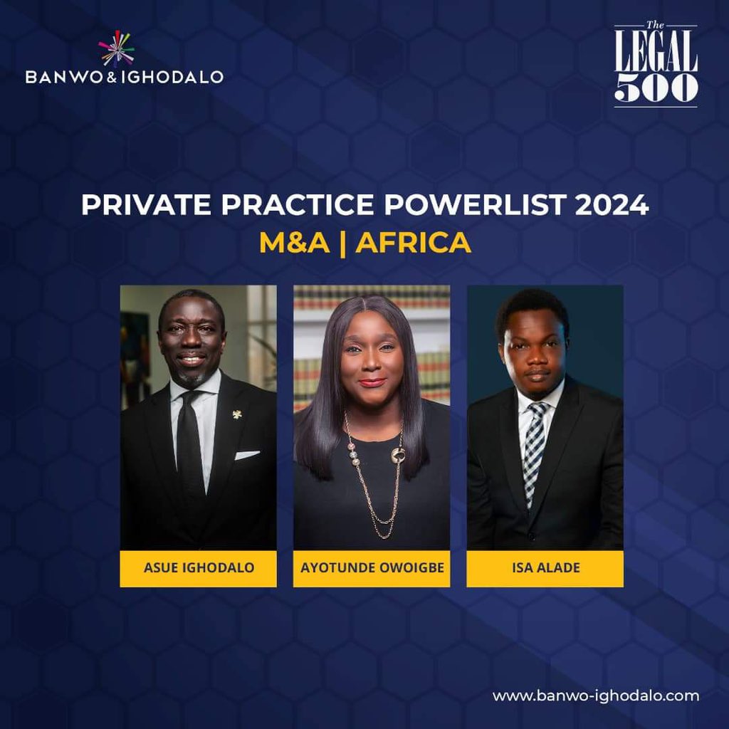 Asue Ighodalo, Ayotunde Owoigbe, and Isa Alade have been named in The Legal 500 Private Practice Powerlist 2024 for their outstanding legal expertise in Africa! 🌍👏 #Legal500 #LeadingLawyers #BanwoandIghodalo #AIRising #MandAPowerlistAfrica2024
