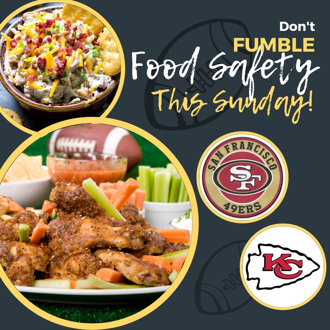 🏈Host a penalty-free Super Bowl party Sunday! This American tradition scores big on entertainment but it is also rife with opportunity for #foodborneillness! Cold food can be held w/o temp control for up to 6 hrs or 70° (whichever first) or 4 hrs at any temp.  Hot food = 4 hrs!