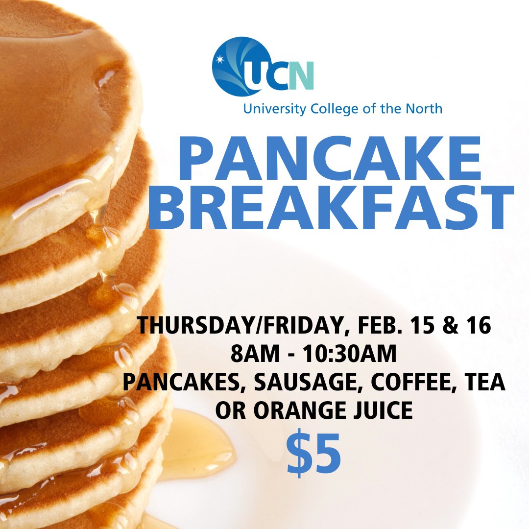 Join us for the UCN Trappers' Pancake Breakfast next Thursday and Friday, 8:00 AM - 10:30 AM in the UCN Cafeteria. 
Come by and indulge in a delicious breakfast! This event is open to everyone. Don't miss out! 
#TrappersFestival #LetYourSpiritSoarin2024