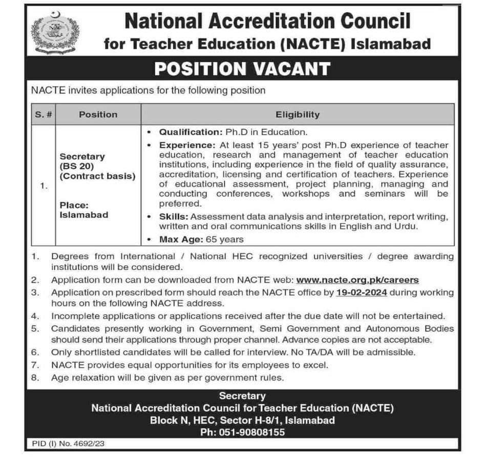 NACTE PAKISTAN JOBS