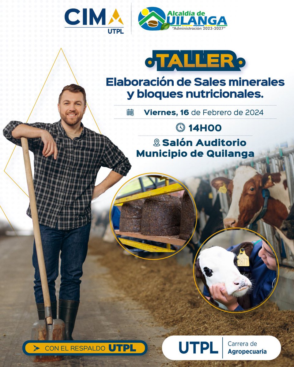 👩‍🌾 Estamos muy felices de anunciar nuestro Taller: “Elaboración de sales minerales y bloques nutricionales para ganado” 🐄

✨ ¡En la comunidad de QUILANGA! ✨

<a href="/fdsloja/">FEDES</a> 
<a href="/utpl/">🎓 UTPL</a> 

#desarrollosostenible🌍🌳💖 #DesarrolloSostenible #Balanceado #Ganadería