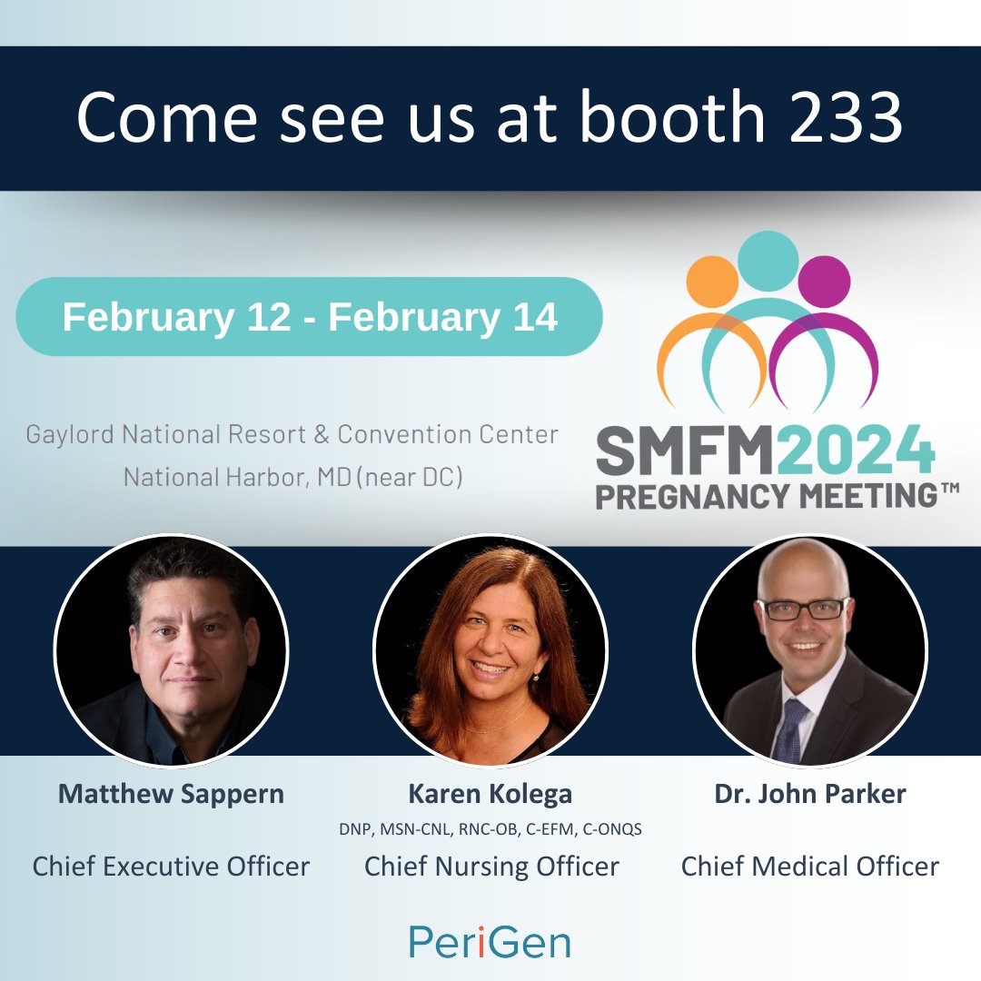 Are you heading to #SMFM2024? Come visit us at booth 233 and meet some of the PeriGen team members! We look forward to connecting and sharing more about what we're doing at PeriGen to improve outcomes for mothers and their babies!
