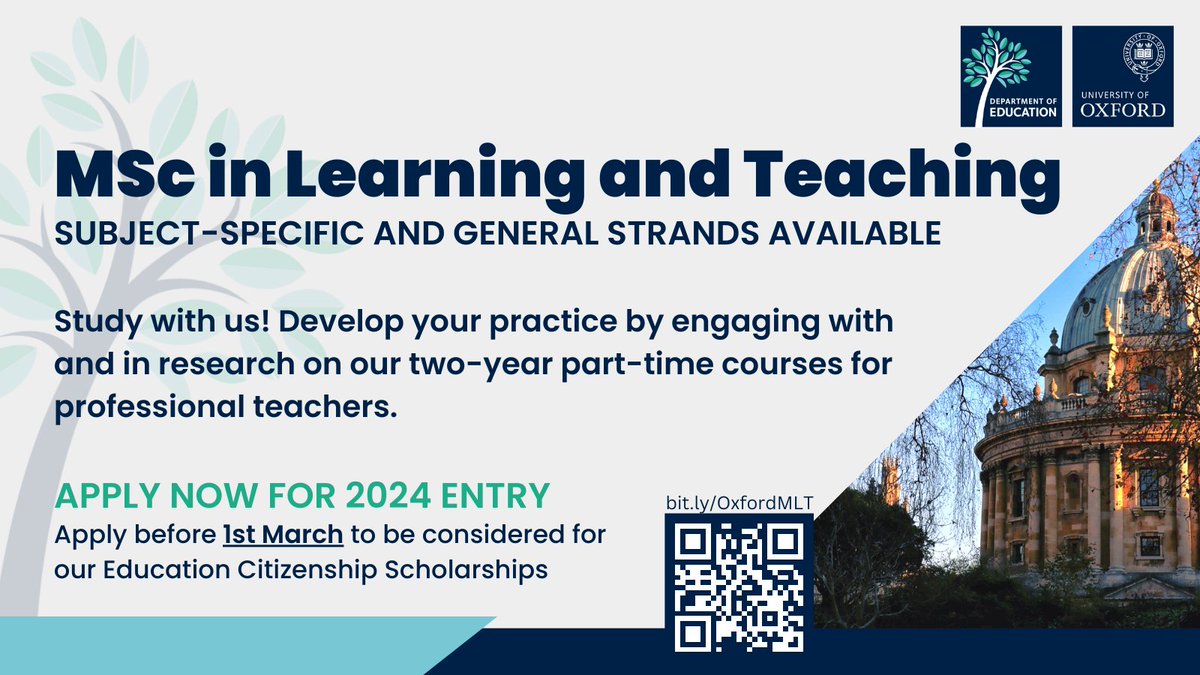 Teachers! Come and do your part-time MSc with us at the University of Oxford. Research in your own classroom/school, and build your professional network.  Scholarships available! bit.ly/OxfordMLT 
#edchat #edchatuk #edchatie #edchatEU #edutwitter