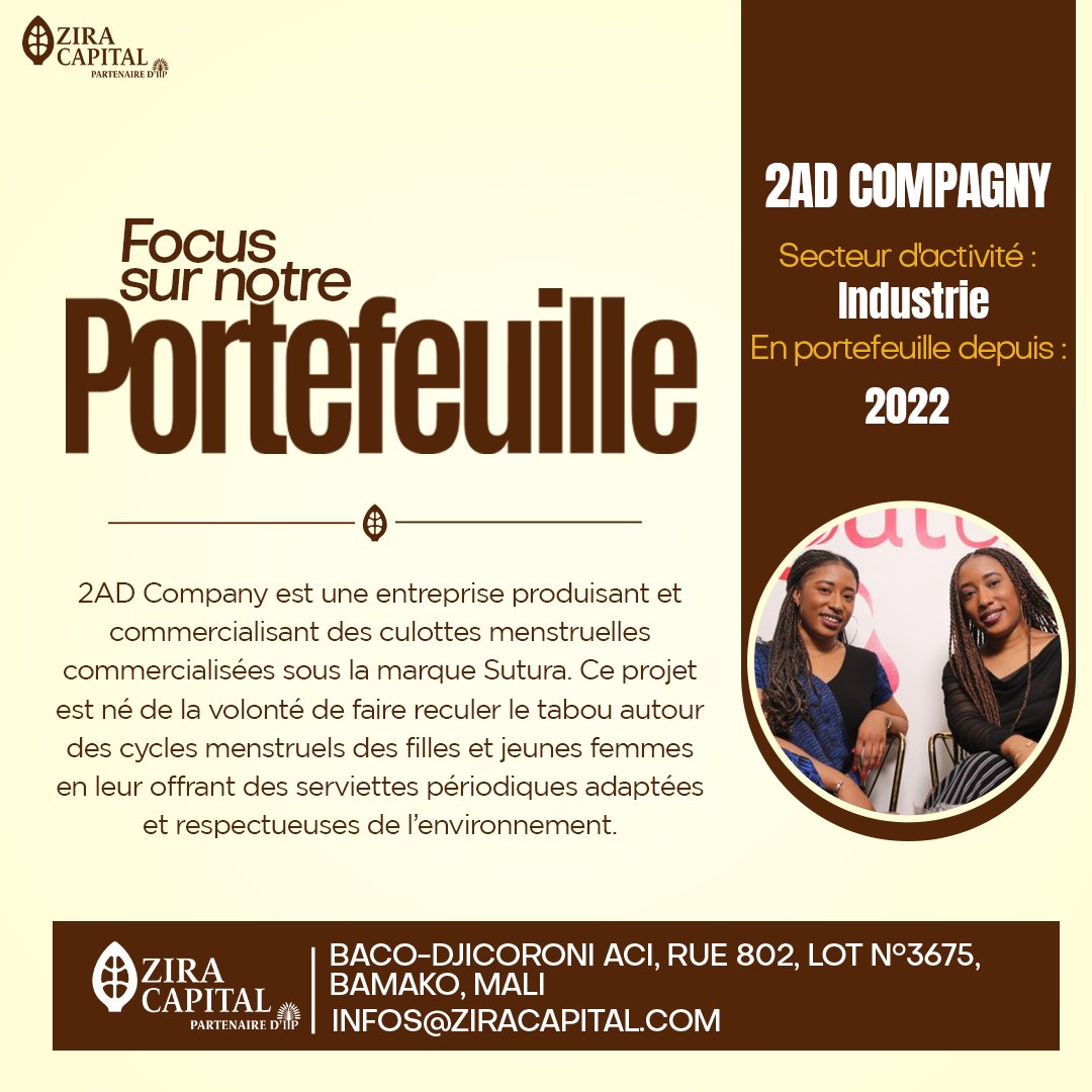 Focus sur notre portefeuille : 2AD Company, est une entreprise produisant et commercialisant des culottes menstruelles commercialisées sous la marque sutura.

#ZiraCapital #2ADCompany #Sutura #Innovation #SantéFéminine #ResponsabilitéEnvironnementale