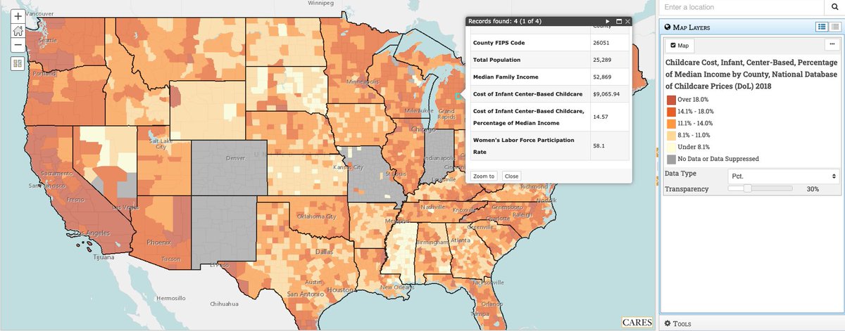 New data alert! We’ve added Childcare Cost data to the CARES Map Room. Select your county to find out the total cost and percentage of median family income of #childcare in your community. cares.page.link/ES5z