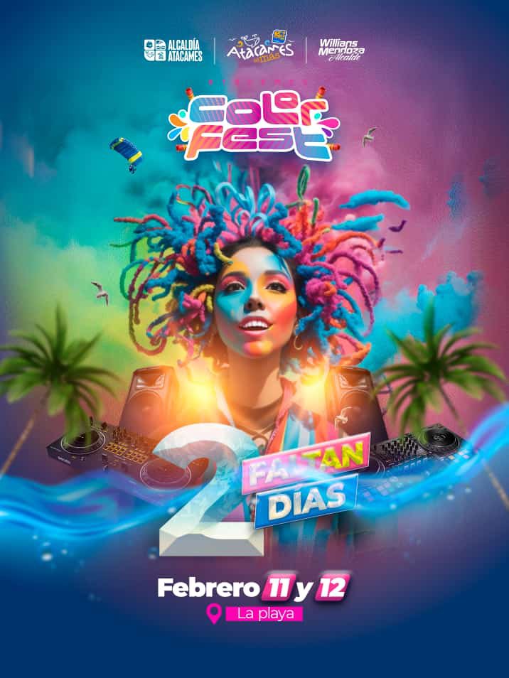 alcaldiatacames's tweet photo. 🥳 ¡EN ATACAMES ES EL POINT!📍
💥En 2️⃣ días! 🥁🎙 Prepárate para sumergirte en un carnaval lleno de colores que transformará tu vida en una experiencia única y llena de energía💃🕺.
¡No te lo puedes perder!
#CarnavalColorido
Willians Mendoza Vidal https://t.co/ov4BIX81G9