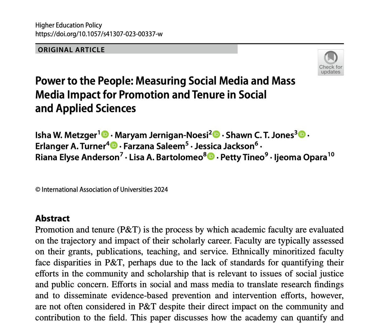 Turner_RACE_Lab's tweet image. Our new publication is out! 📌

As technology and social media changes how we share knowledge, it&apos;s important to include metrics in the promotion &amp;amp; tenure process. #AcademicTwitter #Psychology 
link.springer.com/article/10.105… @DrEarlTurner
