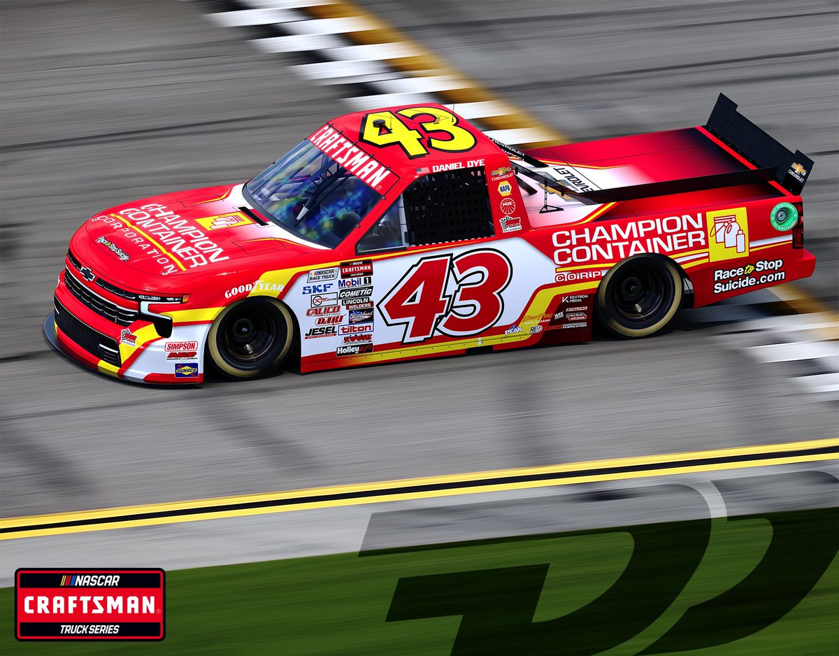 danieldye43's tweet photo. 𝙁𝒐𝙡𝒍𝙤𝒘 + 𝑳𝙞𝒌𝙚 + 𝙍𝒆𝙥𝒐𝙨𝒕 for a chance to win 2 VIP Garage Credentials to next Friday’s #NASCAR Craftsman Truck Series season opener at #Daytona. Courtesy of Champion Container Corporation and @RaceToStopSui. https://t.co/GVU5LaAM0O