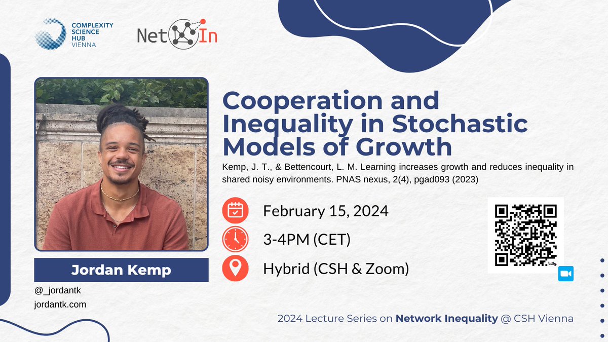 How do cooperation & inequality interact in growth models?  Find out in our next #NetworkInequality lecture! Jordan Kemp (@_jordantk) speaks Feb 15th, 3pm CET. 

Register: bit.ly/LSNI-2024   
Info: networkinequality.com
@CSHVienna