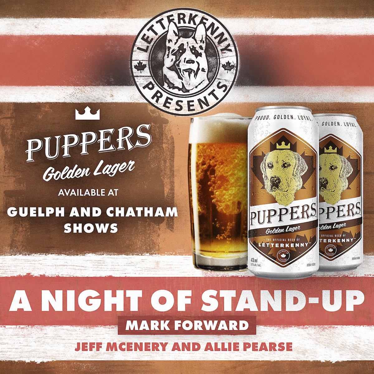 Heading to the Letterkenny Presents: A Night of Stand-Up tour in Guelph or Chatham next week? Puppers will be available to enjoy during the show. Hope to see you there! Don't have tickets yet? Grab them now at letterkenny.tv/live