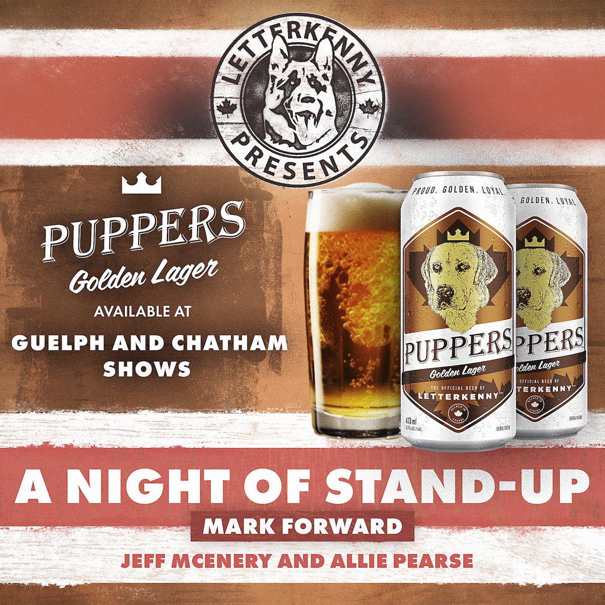 Heading to the Letterkenny Presents: A Night of Stand-Up tour in Guelph or Chatham next week? 

Puppers will be available to enjoy during the show. Hope to see you there! 

Don't have tickets yet? Grab them now at letterkenny.tv/live