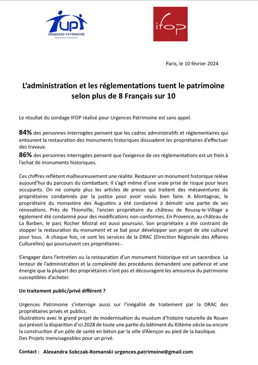 Ce sondage reflète une triste réalité, qui risque de condamner de nombreux édifices faute de repreneurs.
<a href="/bernstephane/">Stéphane Bern</a> <a href="/MinistereCC/">Ministère de la Culture 🇫🇷</a> <a href="/afpfr/">Agence France-Presse</a> <a href="/lemondefr/">Le Monde</a> <a href="/le_Parisien/">Le Parisien</a> <a href="/Figaro_Culture/">Le Figaro Culture</a> <a href="/leJDD/">Le JDD</a> <a href="/OuestFrance/">Ouest-France</a> <a href="/LaCroix/">La Croix</a> <a href="/Valeurs/">Valeurs actuelles ن</a>