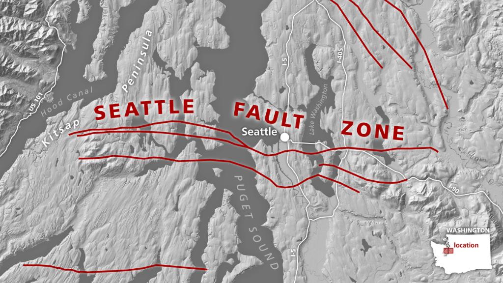 theAGU's tweet photo. The weak zone where the crust tore overlaps almost perfectly with the modern Seattle fault zone, suggesting the ancient tear set the stage for more faults to form over millions of years, creating the modern Seattle fault zone and its seismic risks. (3/4) https://t.co/rAAvbmtr5n
