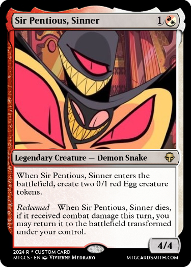 Keegabyte's tweet photo. ***SPOILERS FOR HAZBIN HOTEL, S1:E8***
Turning Sir Pentious into an mtg card.
#HazbinHotel #HazbinHotelPentious https://t.co/bAGx7oo906