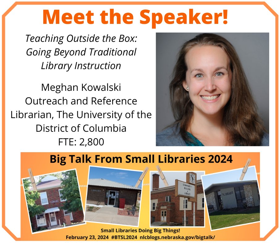 Information literacy instruction can be all shapes & sizes. Learn how to get out of your traditional lanes at the Big Talk From Small Libraries online conference! #BTSL2024 Register for this FREE event at nlcblogs.nebraska.gov/bigtalk/ 
@meghan1943 @udc_library @RuralLibAssoc @NLC_News