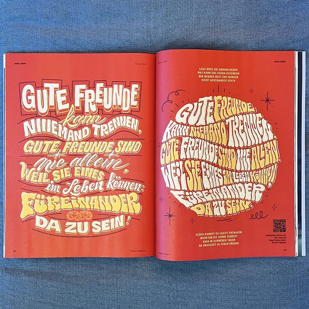Dave Leutert ✍️ (@davidleutert) on Twitter photo new lettering work for a special issue of <a href="/FCBayern/">FC Bayern München</a>'s member magazine — inspired by the timeless #beckenbauer banger "gute freunde kann niemand trennen." new lettering work for a special issue of <a href="/FCBayern/">FC Bayern München</a>'s member magazine — inspired by the timeless #beckenbauer banger "gute freunde kann niemand trennen."