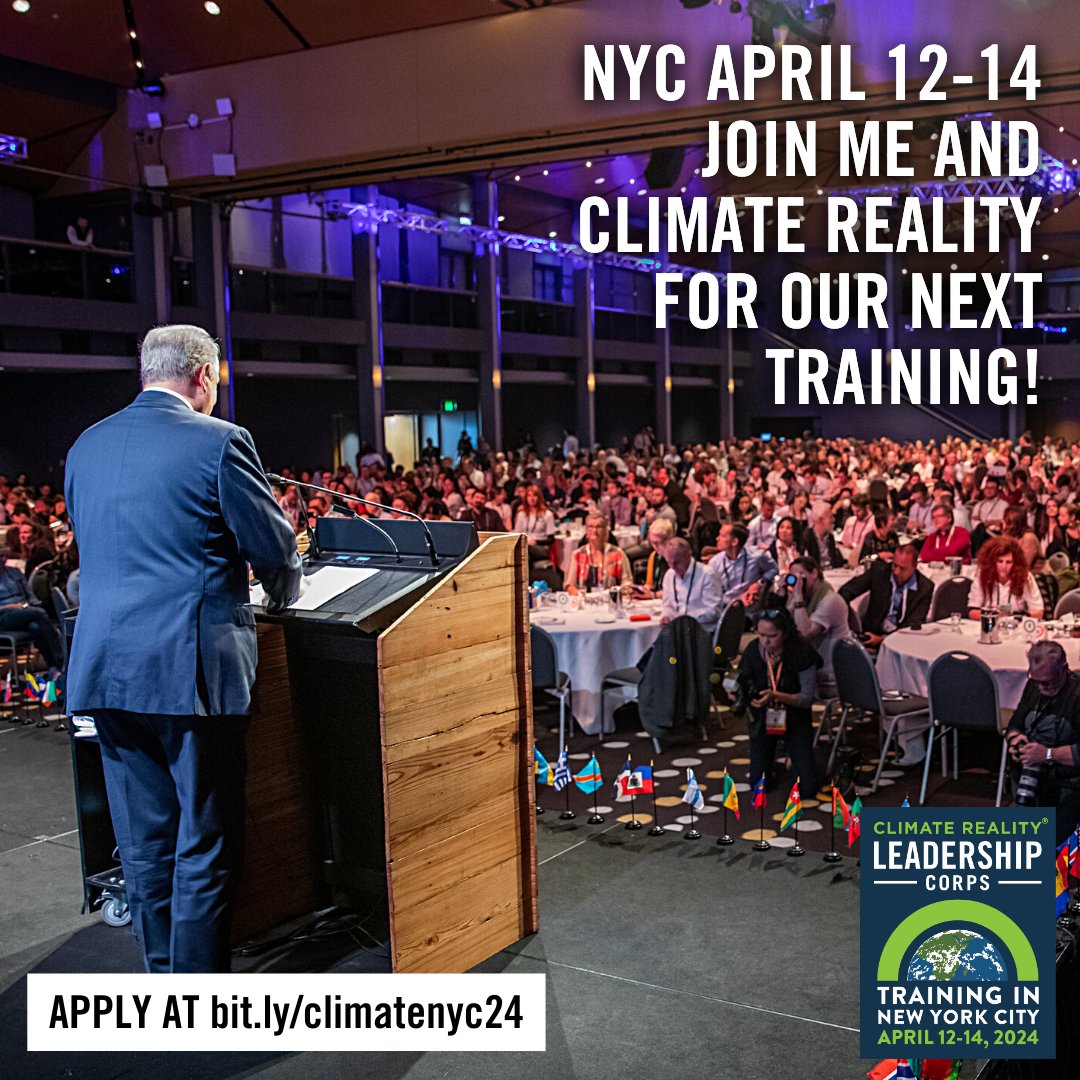 You're invited to NYC from April 12-14 for an exciting @ClimateReality training! After the world's hottest year on record, it's never been more important to grow the grassroots movement for climate action. Become part of our global network. Apply today! bit.ly/climatenyc24