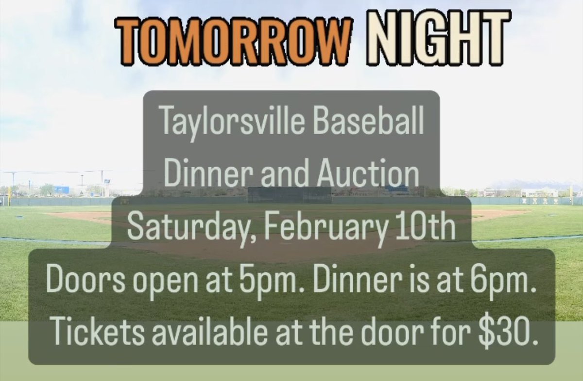 27th Annual Taylorsville Baseball Dinner &amp; Auction. This is a huge night for current &amp; future Warriors! 
#WarriorPride #BurnTheBoats 
<a href="/TaylorsvilleHS/">Taylorsville High</a> <a href="/Tville_teams/">Taylorsville Athletics</a>