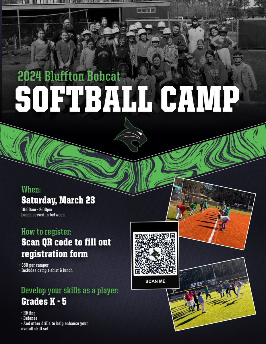 📢 CAMP ALERT 📢 
Please share with all Kindergarten - 5th grade girls interested in a fun-filled day of softball!🥎. Includes a camp t-shirt and lunch. Sign up using the link. 
docs.google.com/forms/d/e/1FAI…