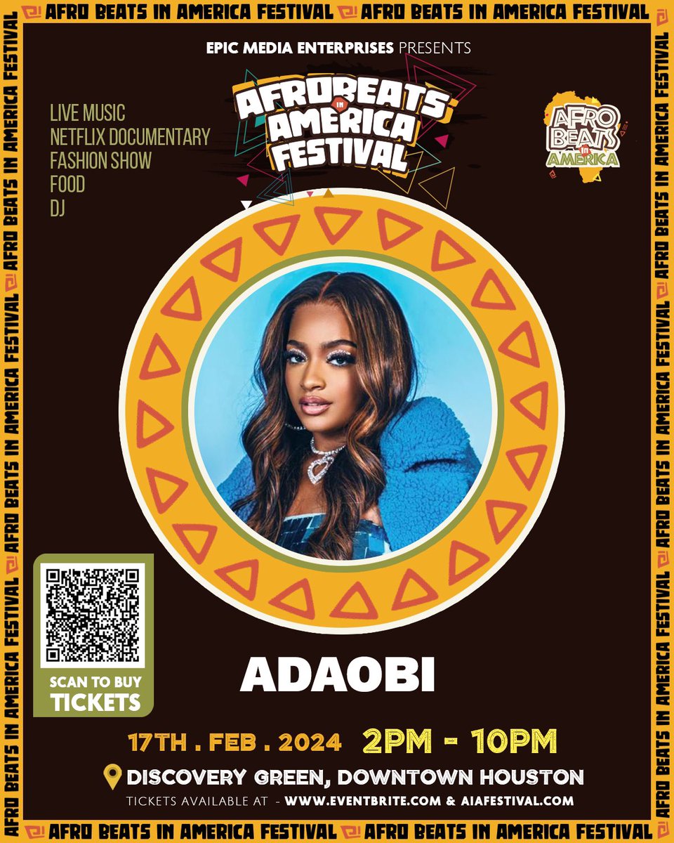 afrobeatsweekly's tweet photo. Introducing new and rising artist ADAOBI at the Afrobeats in America festival where African and global music intertwines with Black History Month,  downtown Houston, Saturday 17th February. Secure your tickets for an unforgettable experience this Valentine weekend! 🌍 https://t.co/Z5IX9MZXBb