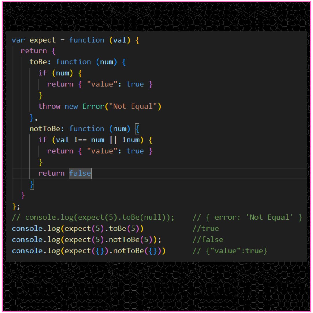 dippakkcoder_01's tweet image. Write a function that helps developers test their code. It should take in any value val and return an object with the following two functions.
Input: func = () => expect(5).toBe(5)
Output: {"value": true}
Explanation: 5 === 5 so this expression returns true.
#30daysChallenge