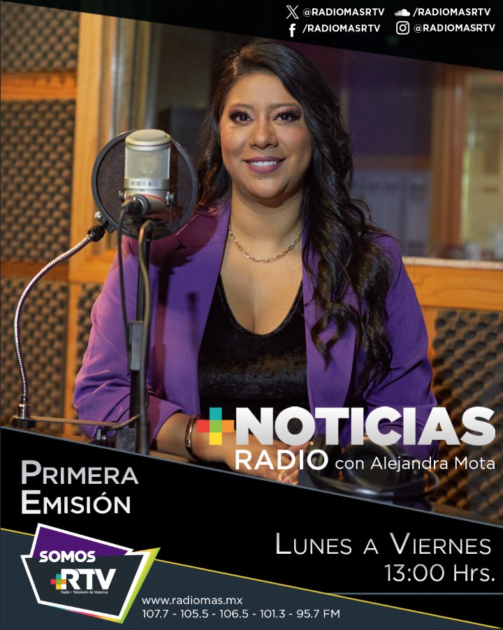 RTVVeracruz's tweet photo. Ya está #EnVivo la Primera Emisión de @MasNoticiasRTV Radio con Alejandra Mota, festejando un año más al aire.

📻 Escúchala en el @RADIOMASRTV 107.7 FM y https://t.co/tGURlPtFzB https://t.co/I5v4Suvk9u