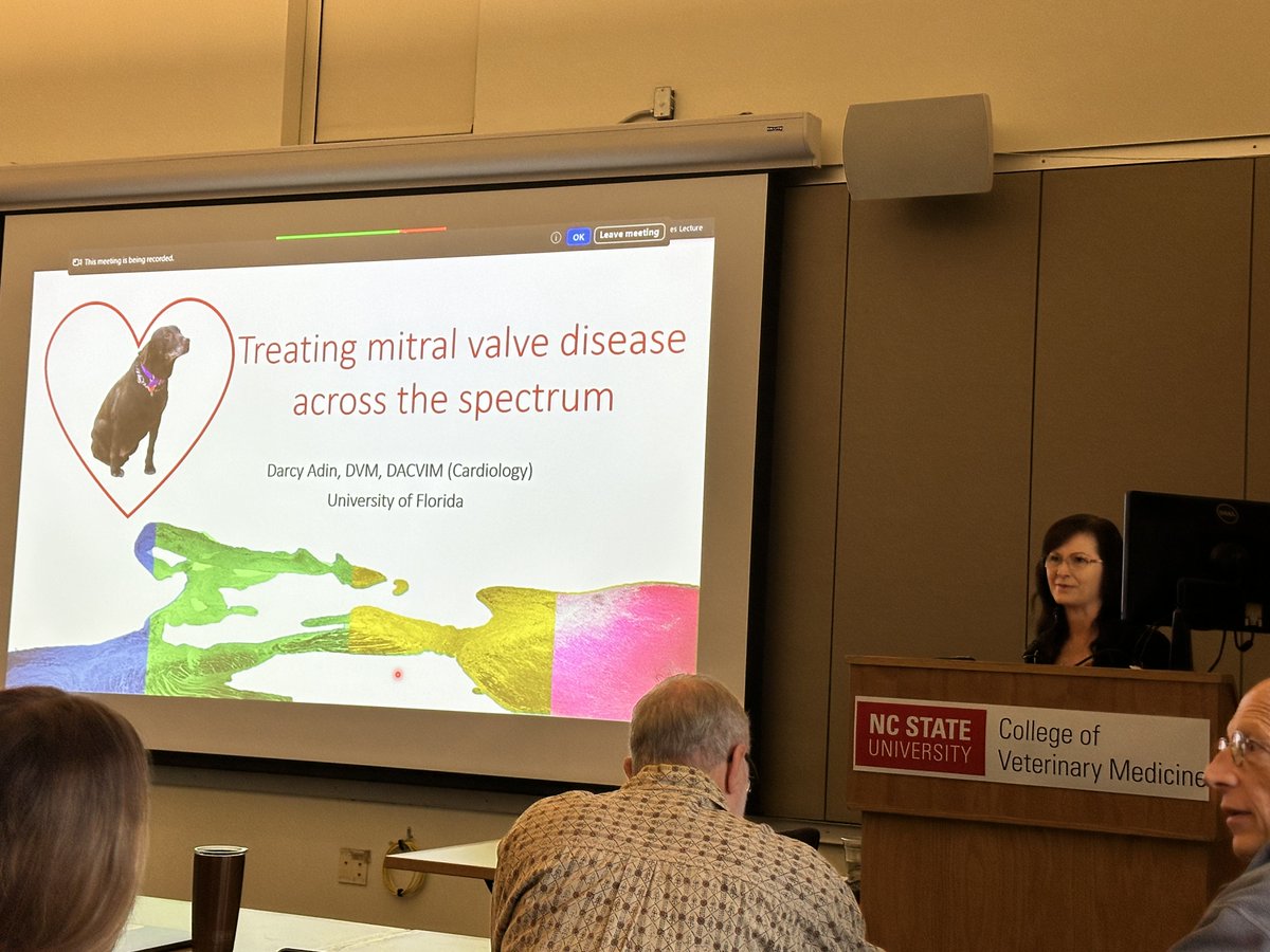 CVMResearch's tweet photo. Honored to have Dr. Darcy Adin of @UFVetMed as our Annual Shasta Rhodes Cardiology Lecture(r) today @NCStateVetMed to discuss “Treating mitral valve disease across the spectrum”. Grateful for our #NCSUCVMResearch community to learn about Dr. Adin's #LifeChangingResearch! 🐺♥️🐊 https://t.co/vrRlVNQkst