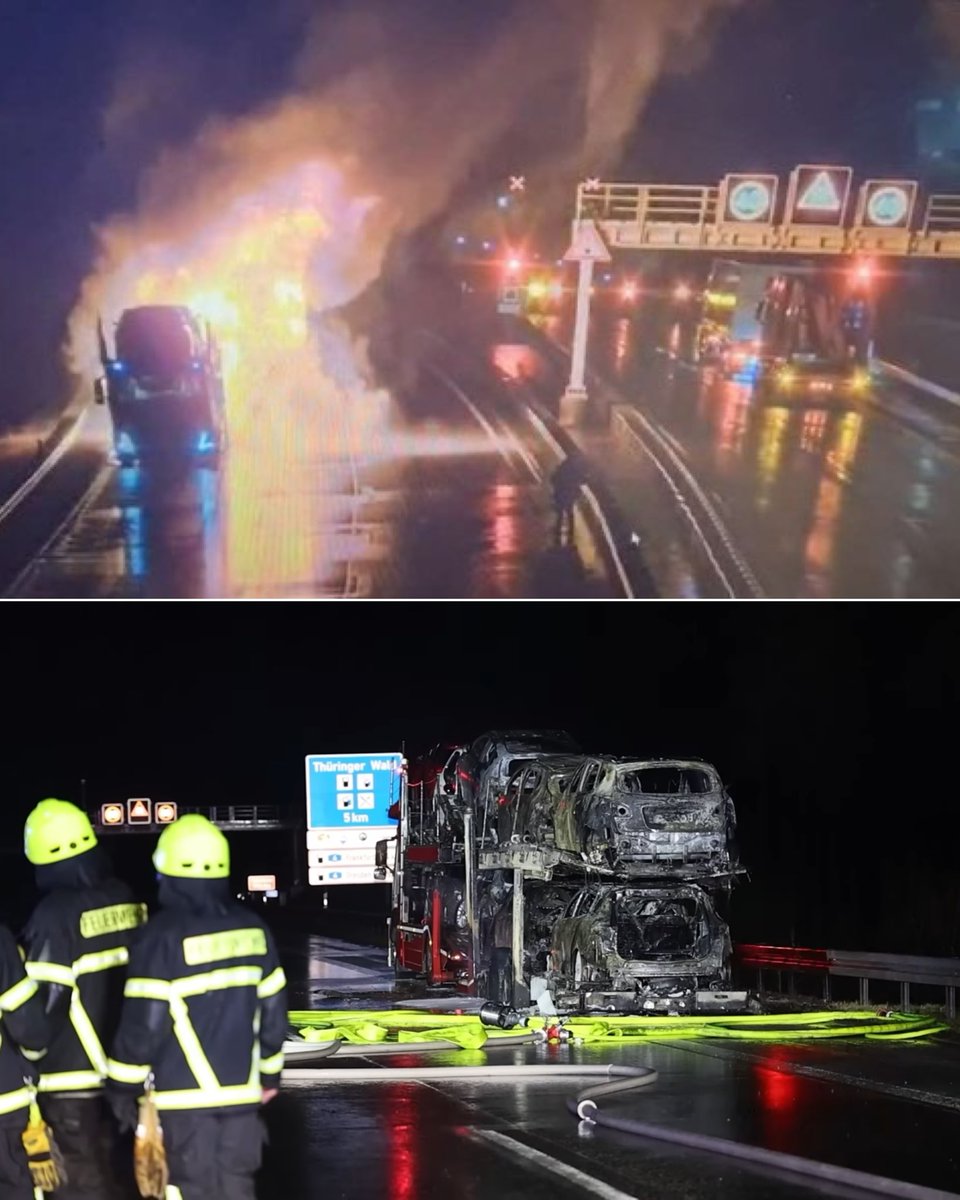 thepolandnews_'s tweet photo. Polak nazywany jest przez niemieckie media bohaterem. Kiedy jego pojazd stanął w płomieniach, wyjechał nim z najdłuższego tunelu Niemiec i zapobiegł tragedii.

Do zdarzenia doszło w czwartek wieczorem. 41-letni Polak przejeżdżał długim na 8 km tunelem Rennsteig na autostradzie A71. W pewnym momencie kierowca zobaczył, że zapaliła się jedna z opon jego przyczepy. Polak zatrzymał się i próbował ją ugasić, ale nie dał rady.

Wtedy, mając jeszcze 6 kilometrów tunelu przed sobą, mężczyzna włączył znajdujący się na jednej ze ścian przycisk alarmowy, a sam wskoczył do kabiny i wcisnął gaz do dechy, ruszając ku wyjazdowi.

W tym czasie ogień zaczął się rozprzestrzeniać, aż w końcu objął całą naczepę. W ostatniej chwili wyjechał z tunelu. 

Pożar ugasiła straż pożarna tunelu. Przejazd nim był przez kilka godzin zablokowany.

Z relacji niemieckich mediów wynika, że spłonęło 6 z 9 nowych aut przewożonych na lawecie. Straty oszacowano na 250 tys. euro.