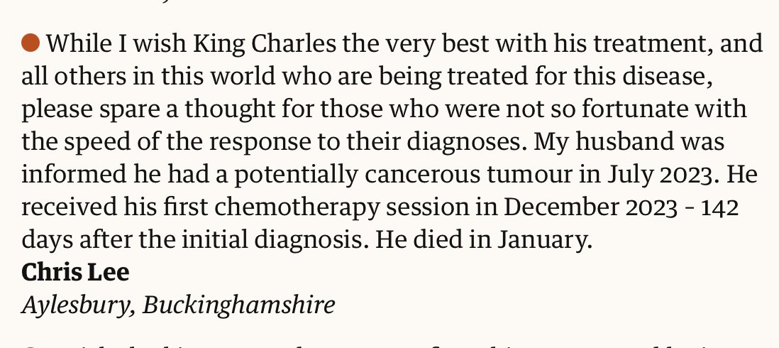 What a heart-breaking letter. As a palliative care doctor I see the devastating effects of delayed cancer diagnoses with such awful frequency these days. And it breaks my heart that NHS cancer services have been so relentlessly run down & degraded over the last decade.