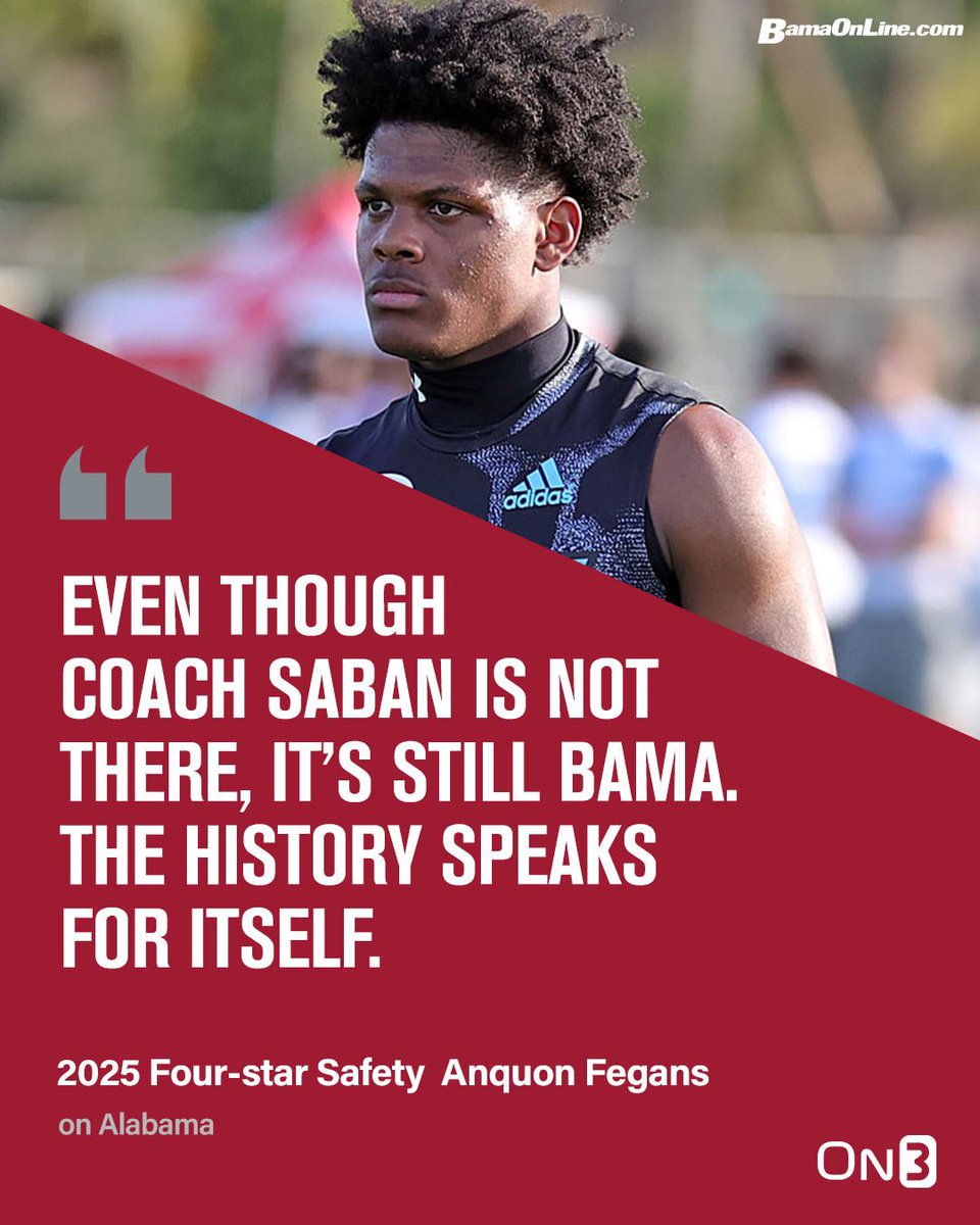 Top-5 safety Anquon Fegans talks hiring of Kalen DeBoer, last month’s visit from DC Kane Wommack, and more. 🗞: on3.com/teams/alabama-… (On3+) #RollTide