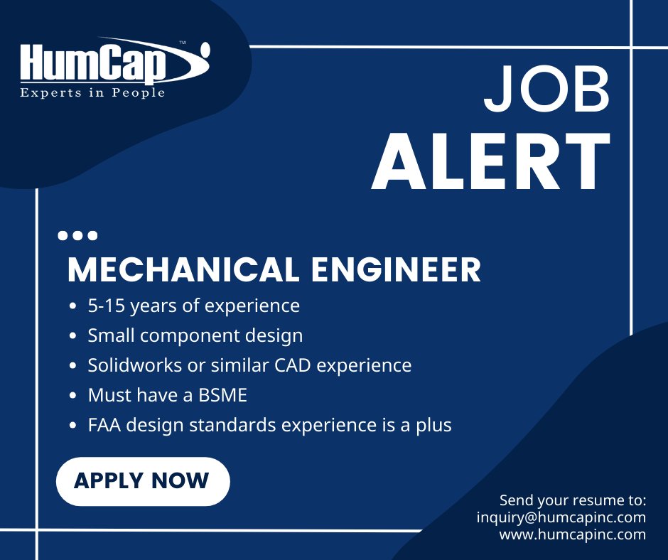 🗣️Actively Recruiting: Mechanical Engineer in Addison, TX 🗣️
HumCap's client, a PE-backed, high-growth Aviation Aerospace Company is looking to grow their team! Click here to learn more: hubs.la/Q02kyrzR0

#hiringnow #txjobs #dfwjobs #recruiting #mechanicalengineer